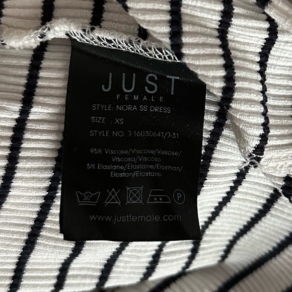 ASOS Just Female Nora Short Sleeve High Neck Ribbed Jersey Knit Minimalist Dress - Picture 13 of 15